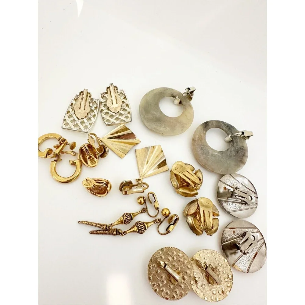 Vintage Gold Tone Clip On Earring Lot 9 pair AB Rhinestone Sarah Cov Monet